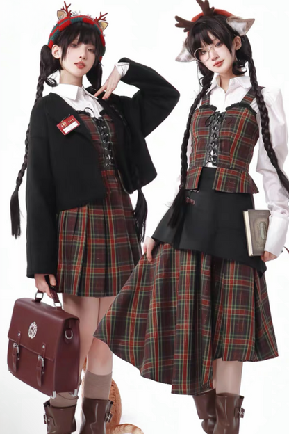 [Reservation product] Christmas check skirt + showcoat