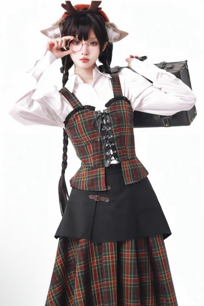 [Reservation product] Christmas check skirt + showcoat