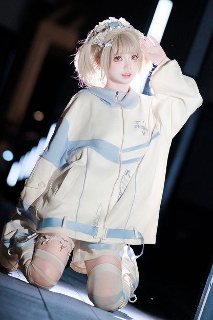 サイバーサブカルジャージジャケット+ショートパンツ+レッグカバー