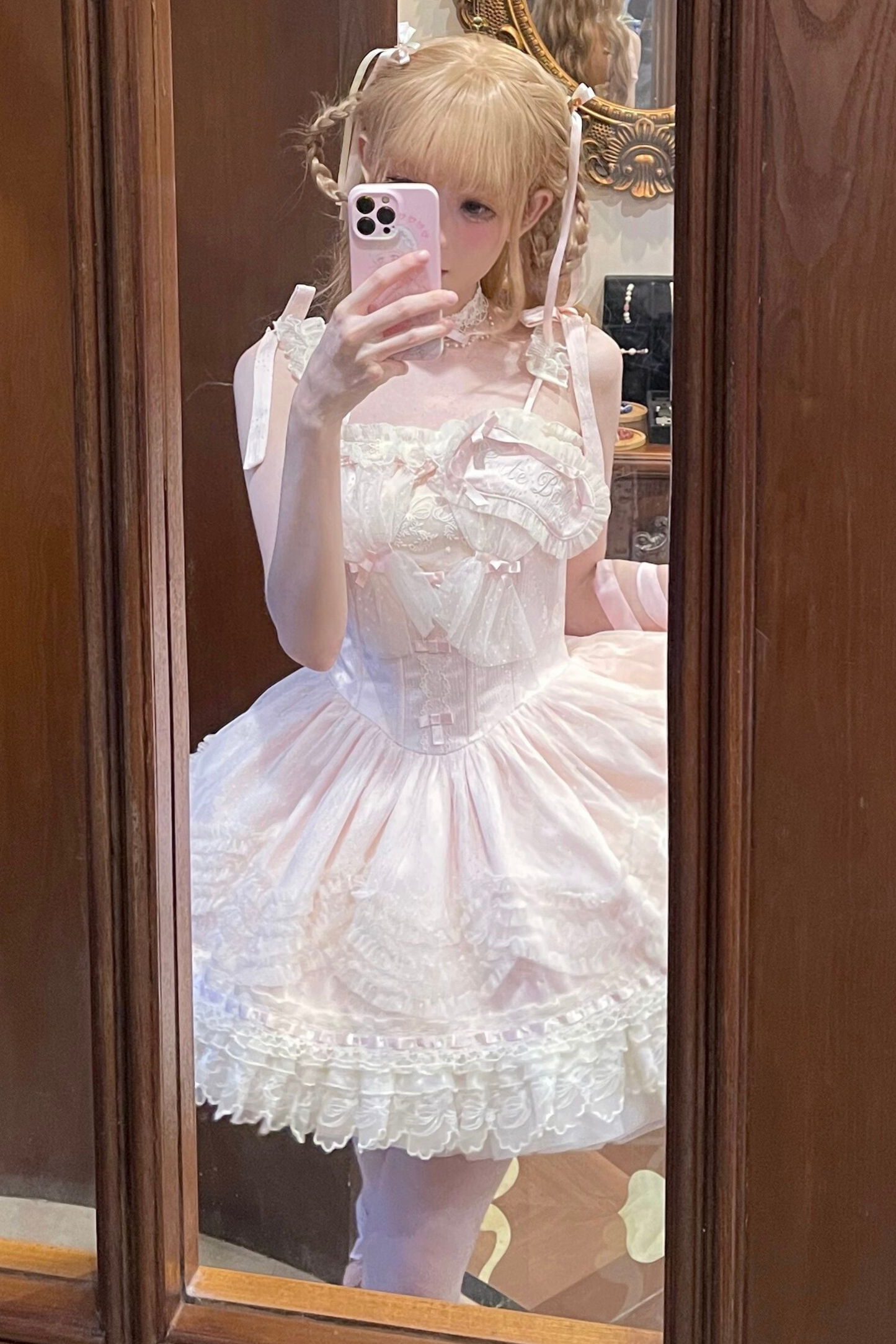 甜美珍妮蘿莉塔吊帶裙+項鍊+帽子+髮帶