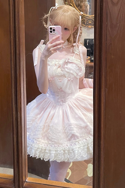 甜美珍妮蘿莉塔吊帶裙+項鍊+帽子+髮帶