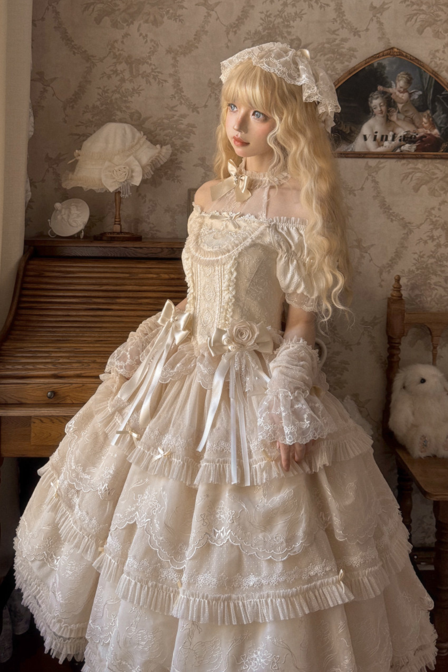 Moon River Lolita Puff Sleeve Top + Vest + Skirt