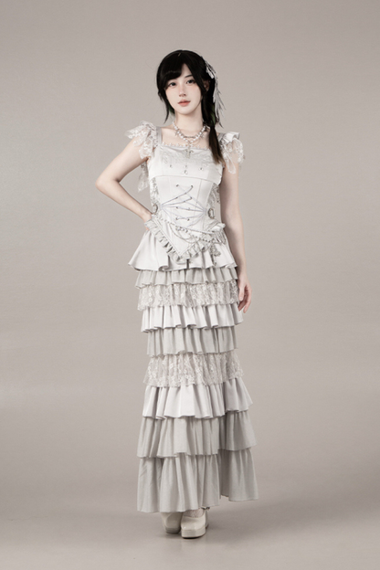 ゴシックロリータスカート+コルセット+ベール+ネックレス+ウエストチェーン