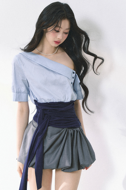 ウエストバンド付きワンショルダーシャツ