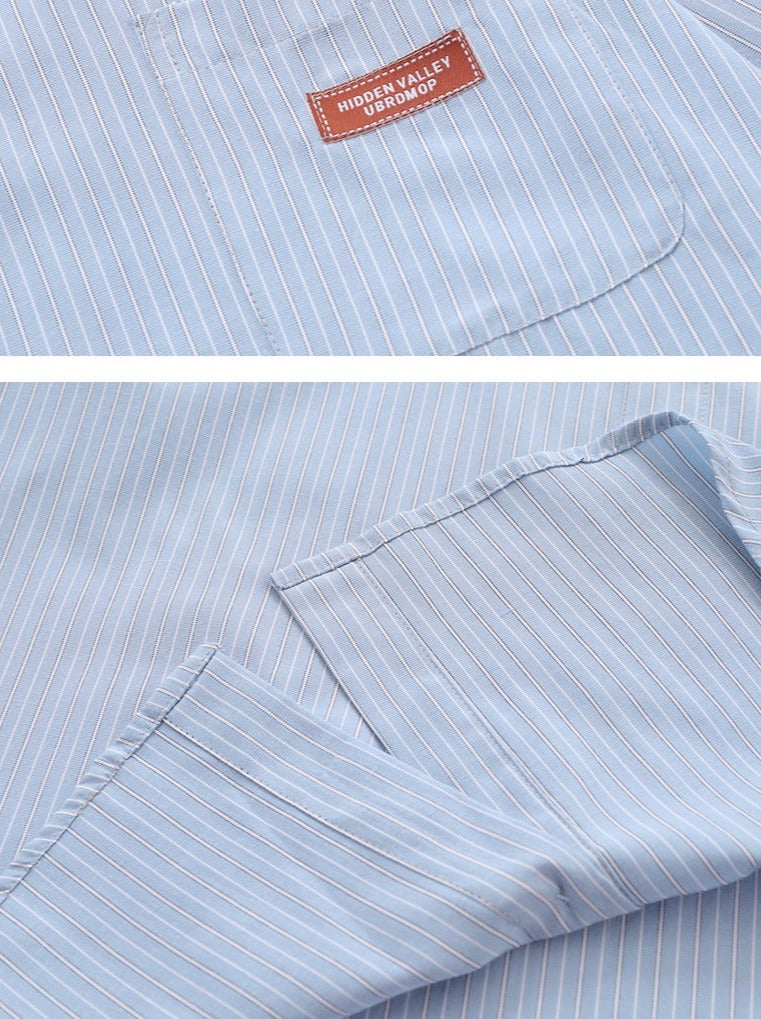 Loose Polo Collar Blue Stripe Shirt