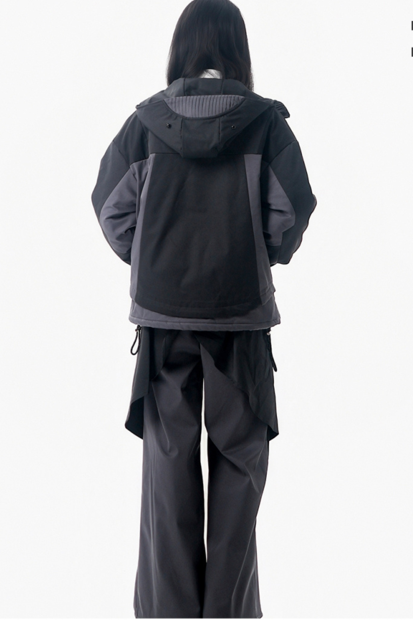 Dark gray color blocking jacket + pants + skirt + top