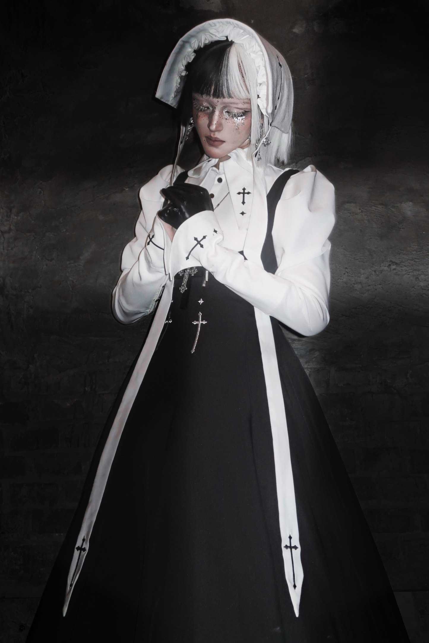 ゴスロリータスプリットブラウス+サスペンダースカート