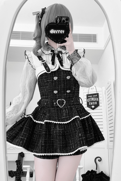 Check Design Suspender Skirt + Pants