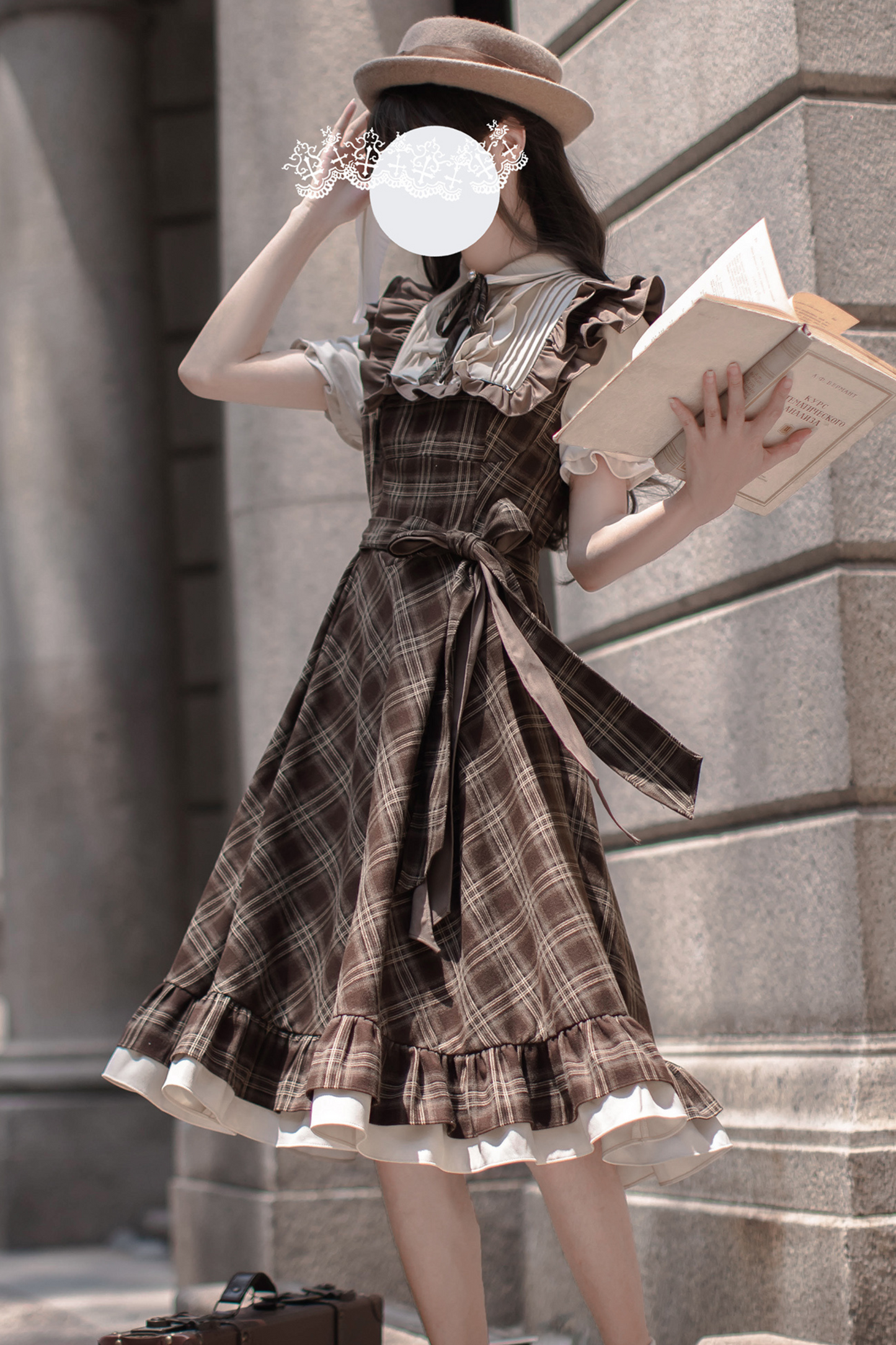 レトロチェックフレアワンピース＋リボンタイ
