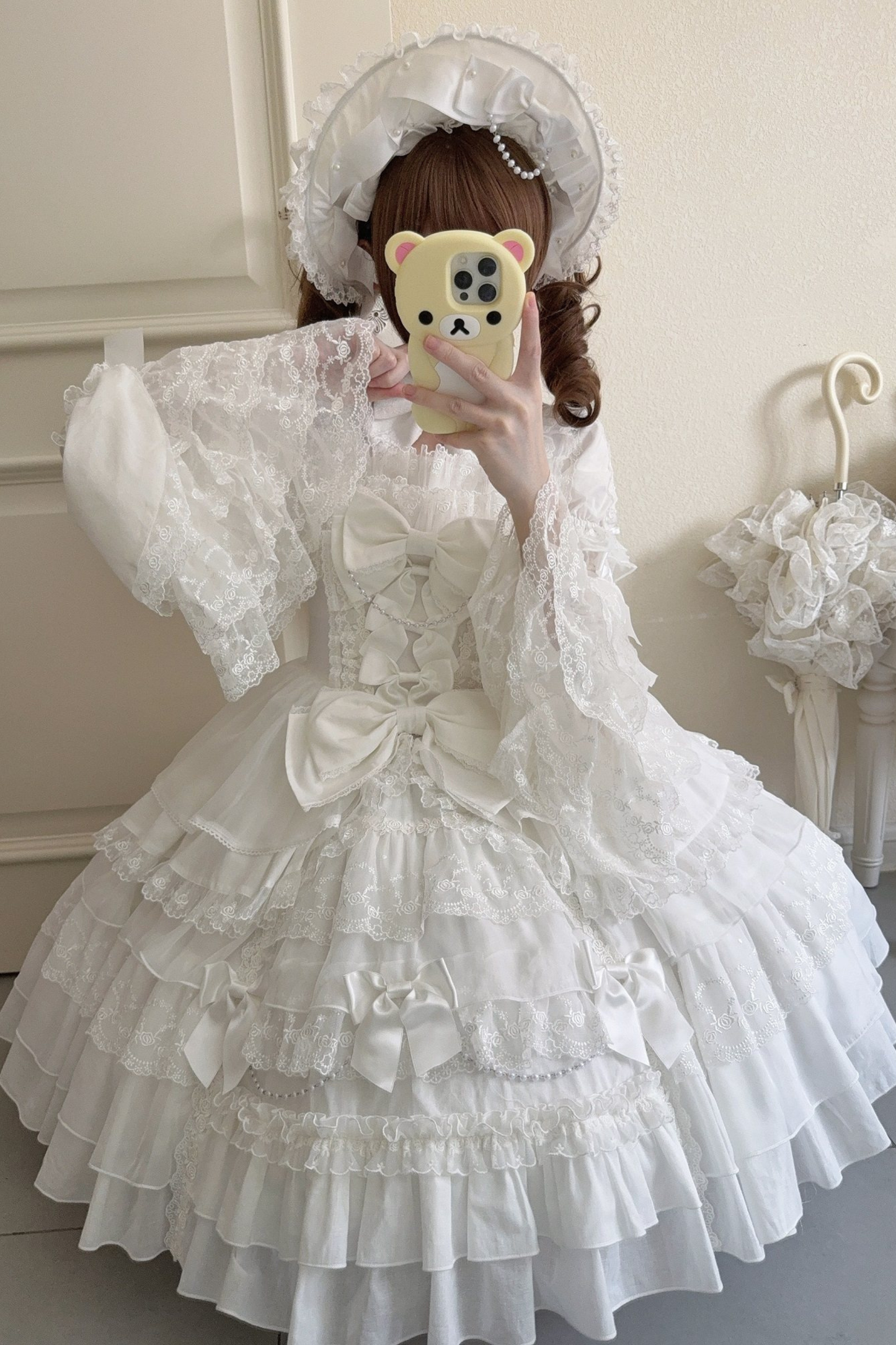 スウィートハートフリルリボンロリータドレス+BNT+ネックレス+姫袖