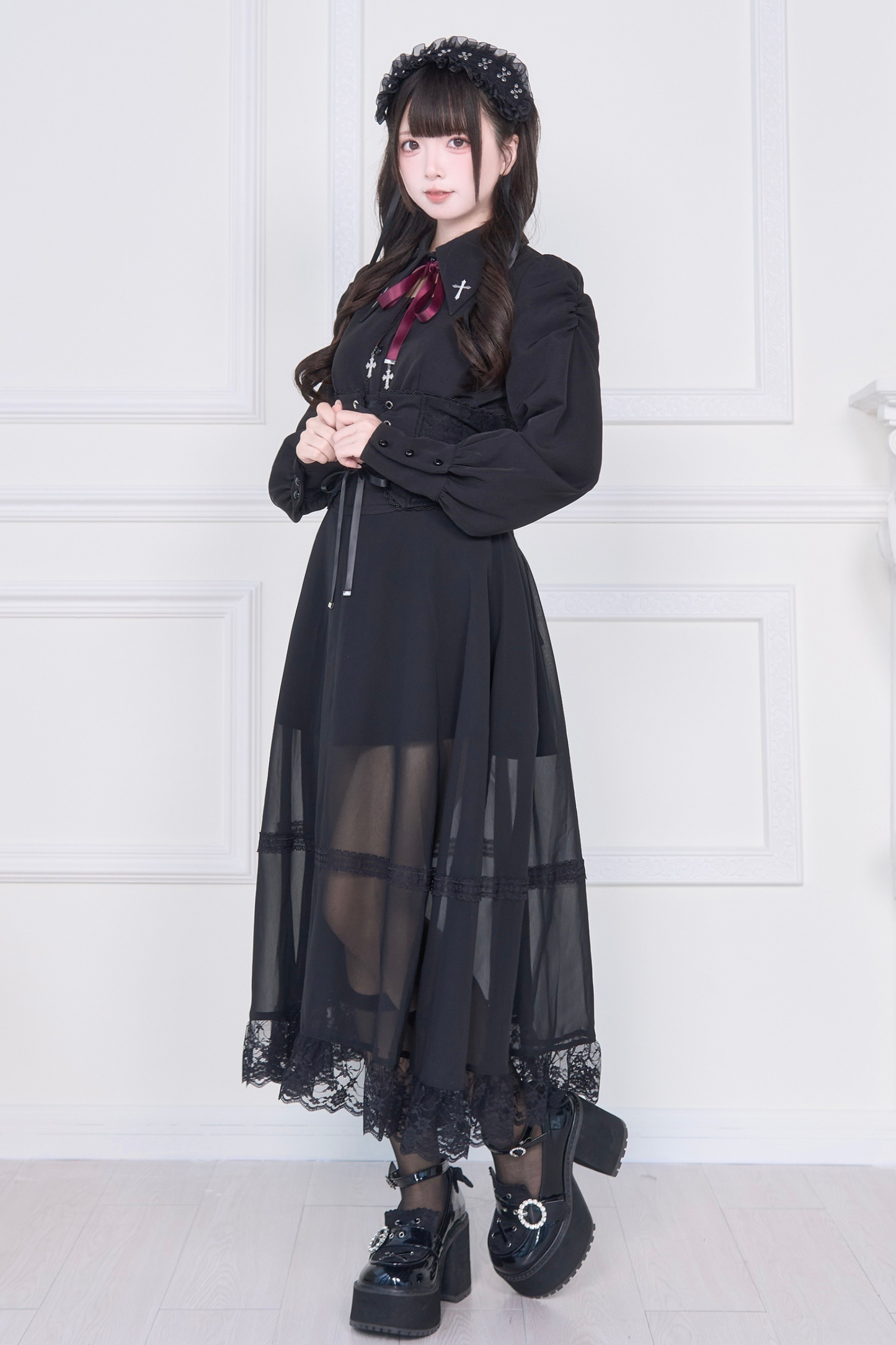 シアーロングメッシュスカート