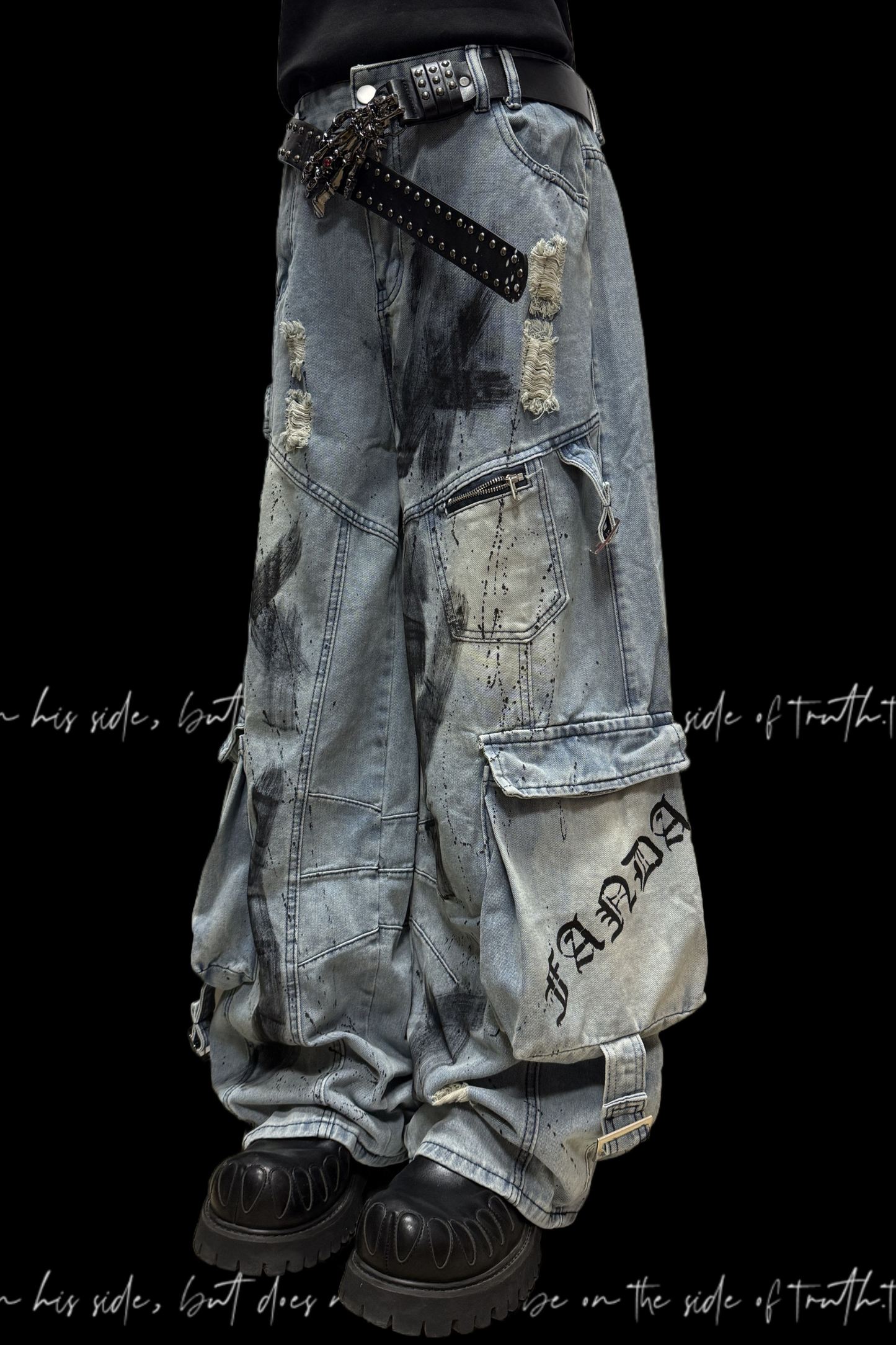 グラフィティデニムカーゴパンツ+ベルト