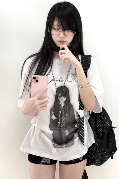 스쿨 걸 일러스트 루즈 탑 + 스커트