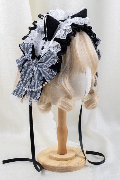 エレガントロリータボンネット+ヘアバンド+リボンクリップ+ハットクリップ+スリーブ