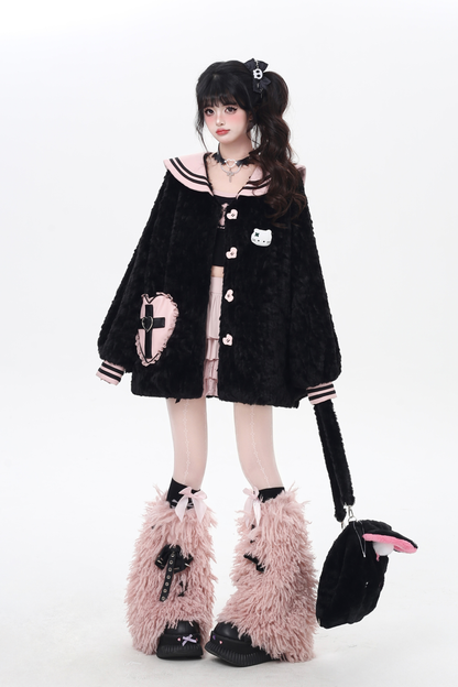 Sweet Cool Navy Collar Lantern Sleeve Jacket