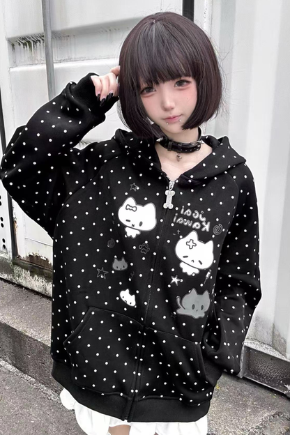 Cat Hood Dot Zip Hoodie