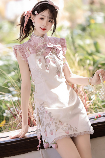 ストロベリースイートチャイナノースリーブドレス