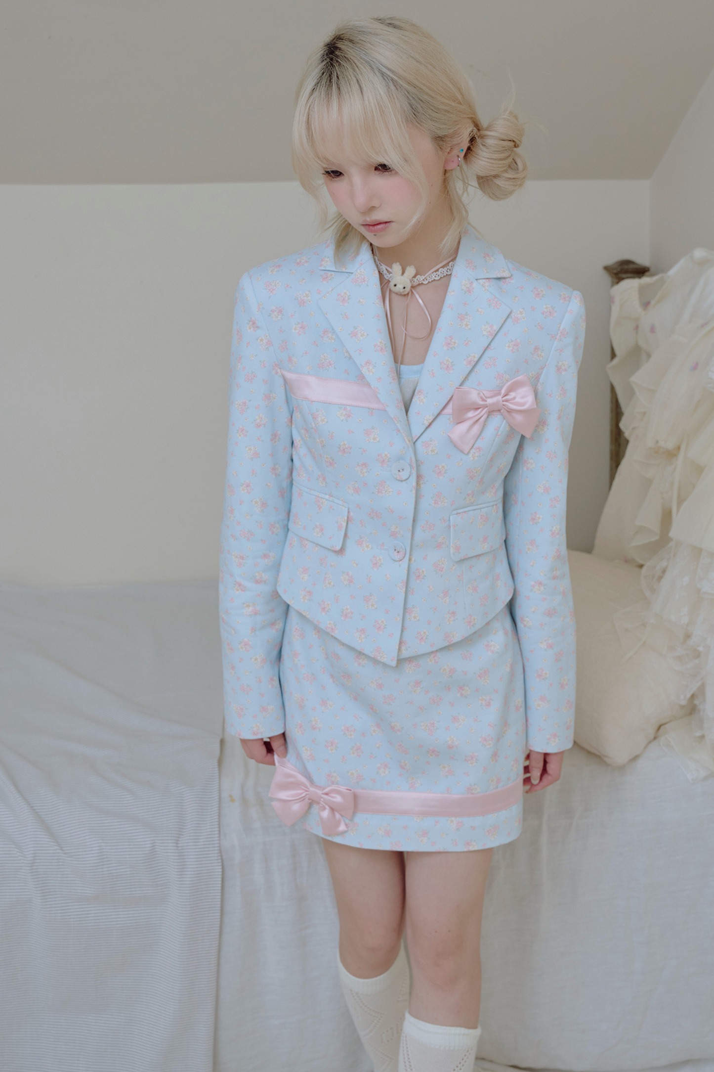 フローラルスイートリボンジャケット＋タイトスカート