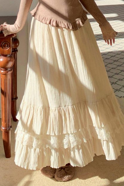 レイヤードレースハイウエストスカート