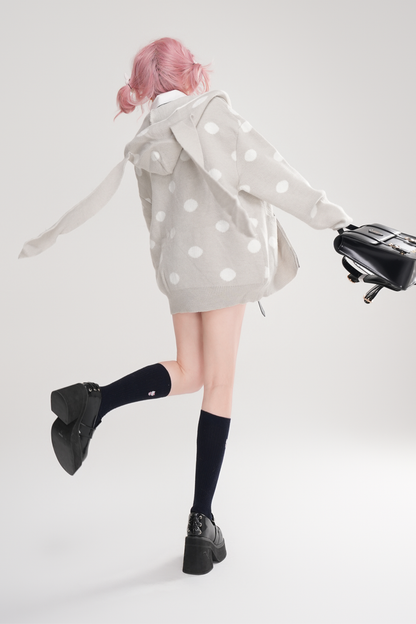 ポルカドットバニーイヤーフードパーカー