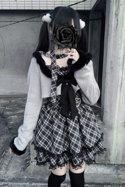 地雷サスペンダー スカート+ ショートカーディガン