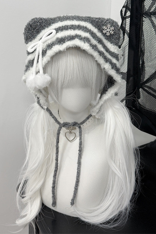 Cat Ear Striped Knit Hat
