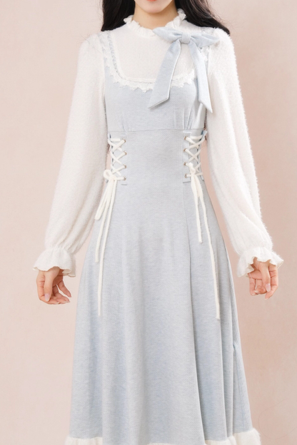 フレンチブルーリボンフリルドレス