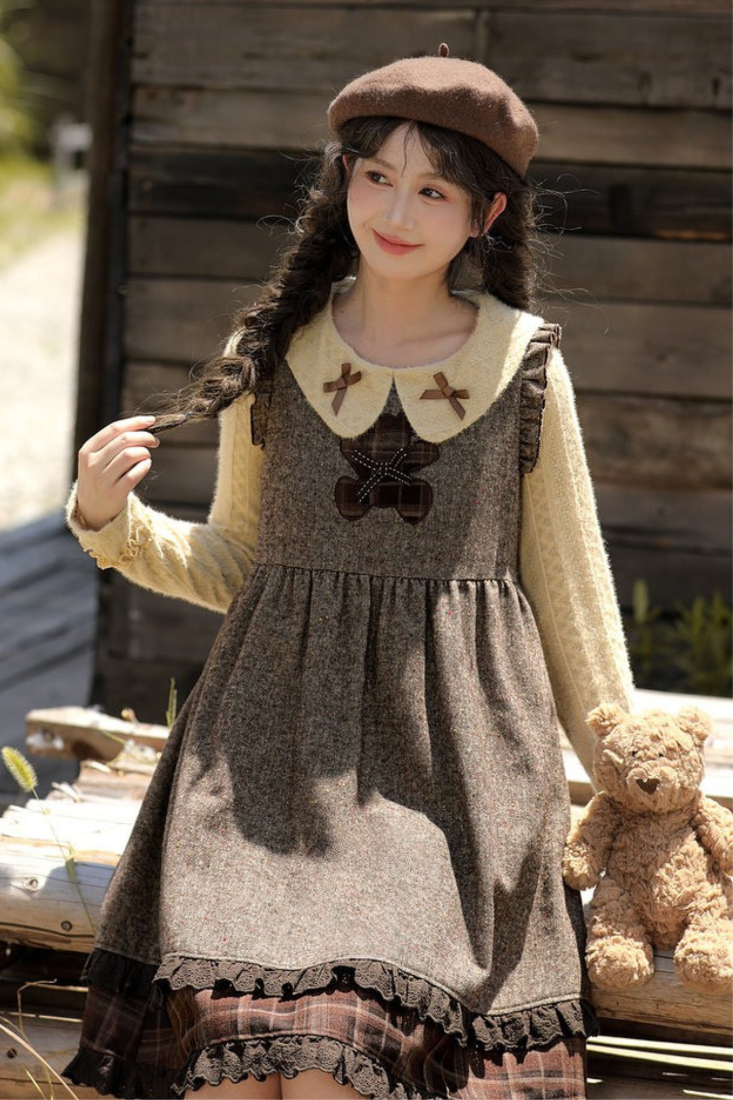 レトロチェックドレス+レトロドールトップス