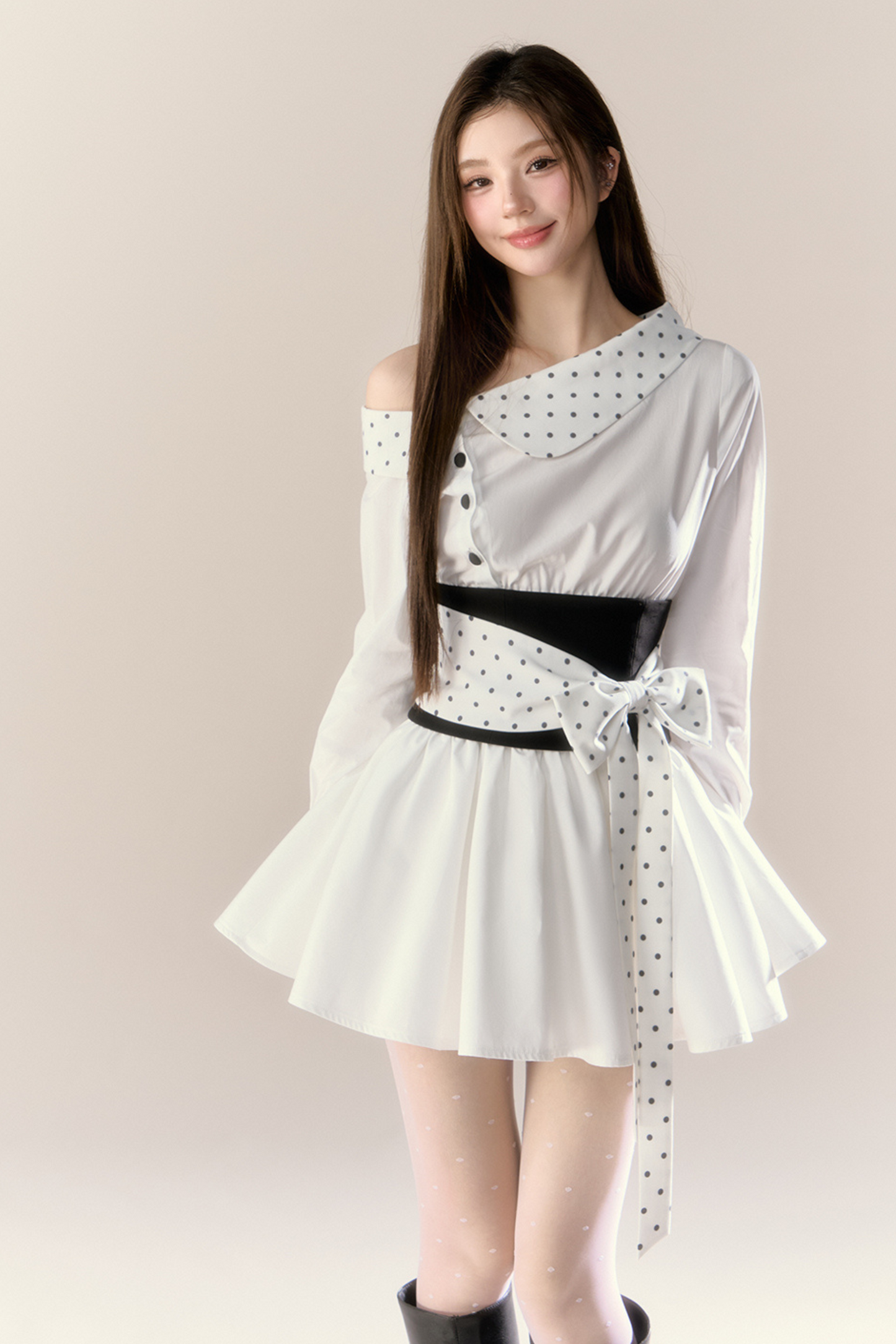 ハートビートシグナルオフショルダーシャツワンピース