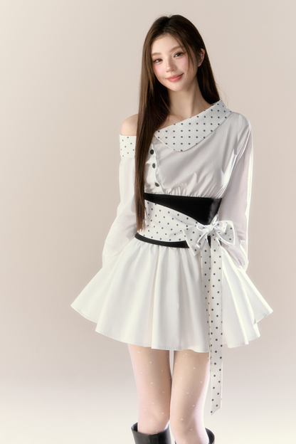 ハートビートシグナルオフショルダーシャツワンピース