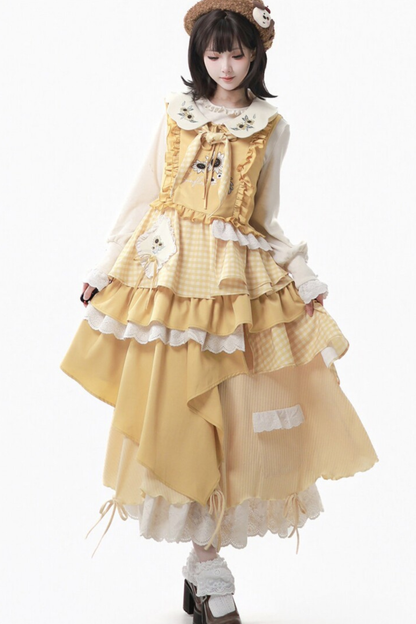 Gelbes Rüschen-Tanktop + Oberteil + Rock