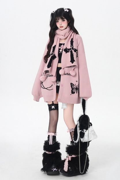 バタフライルーズデザインセーターカーディガン