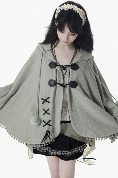 Check Ribbon Camisole Two Piece Jacket + Cape Coat + Skirt