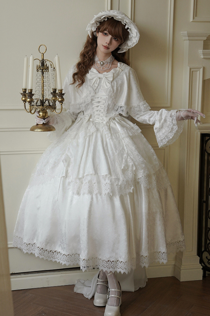 [Reserved Item] Pure White Multi-Wear Lolita Dress + Petticoat + Tail + Bonnet + Necklace + Ribbon