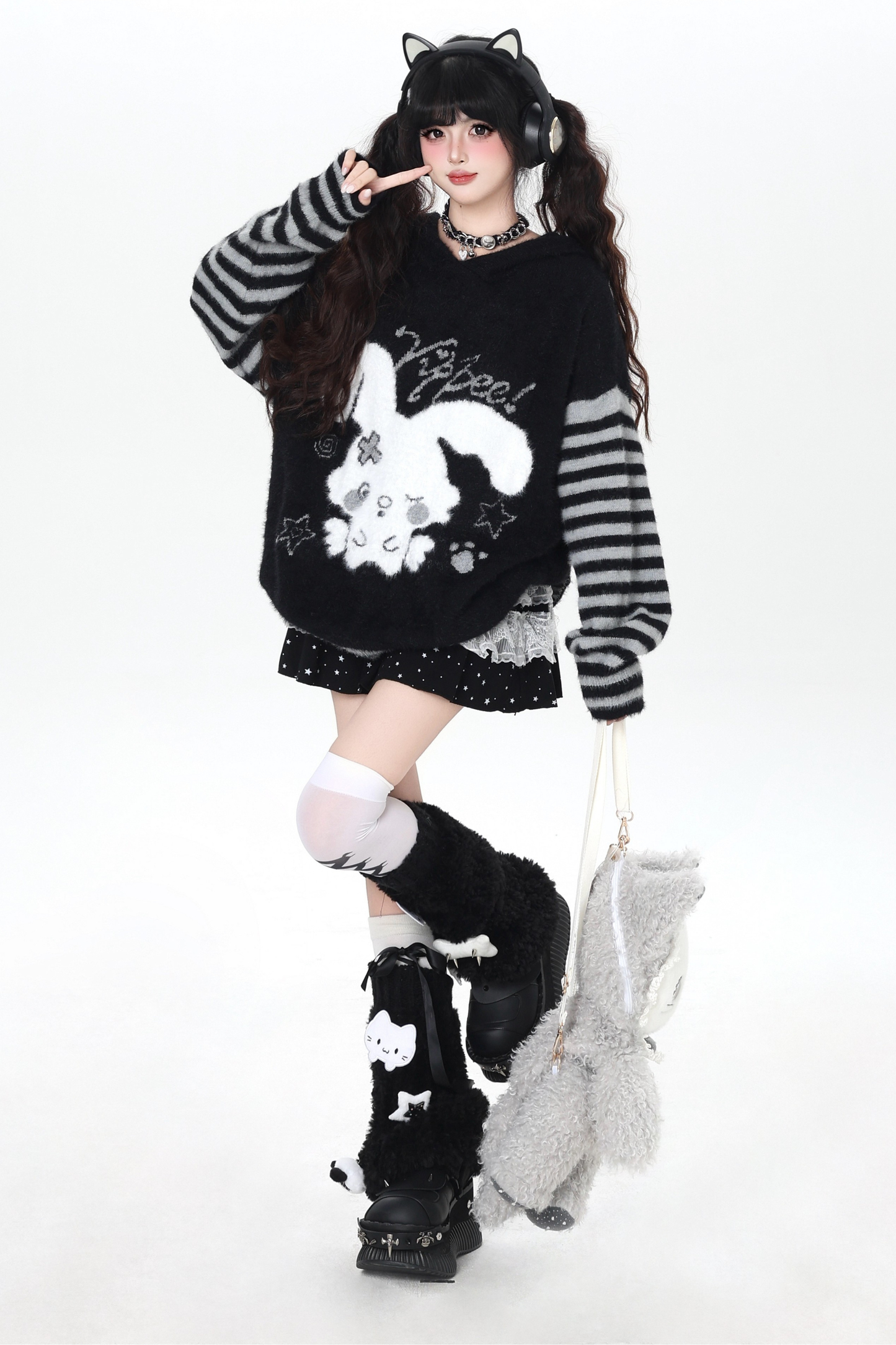 バニーボーダーフードニット