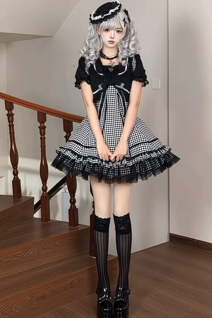 千鳥格子ダークスイートスリーブ付きロリータドレス