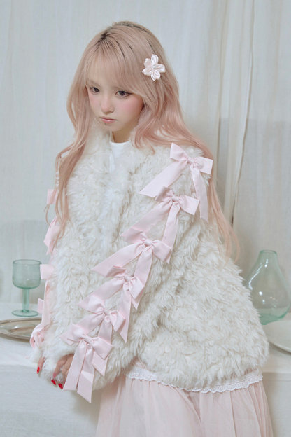 Satin ribbon fur coat