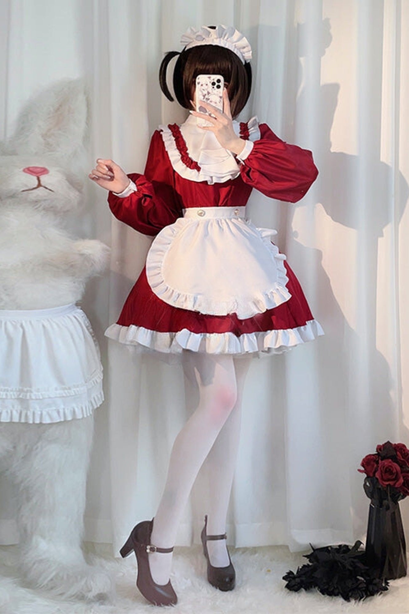 Vintage Red Maid Cosplay Dress