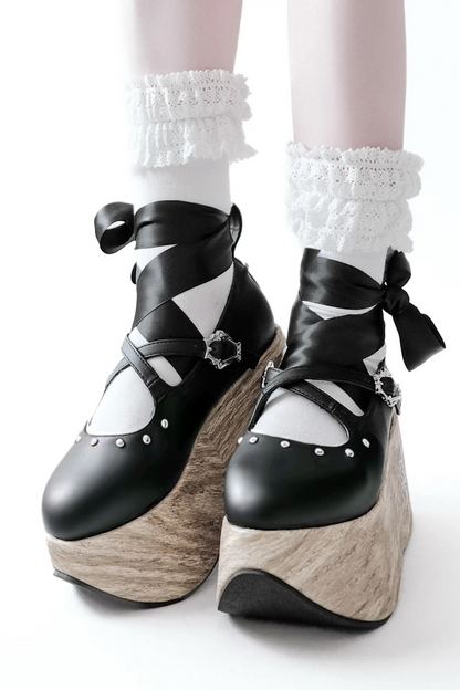 Platform Sole Lace-up Cross Shoes