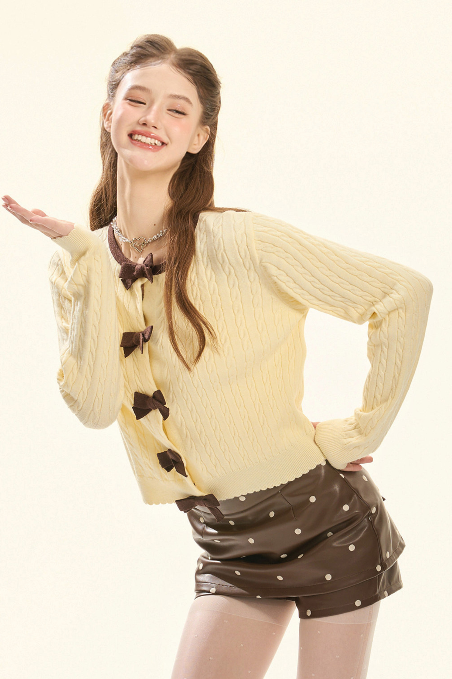 クリームリボンカーディガン+インナーベスト