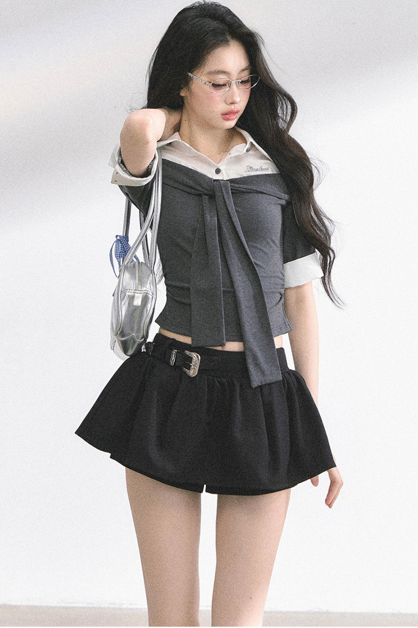 フレンチレディーウエストスリミングショートトップス