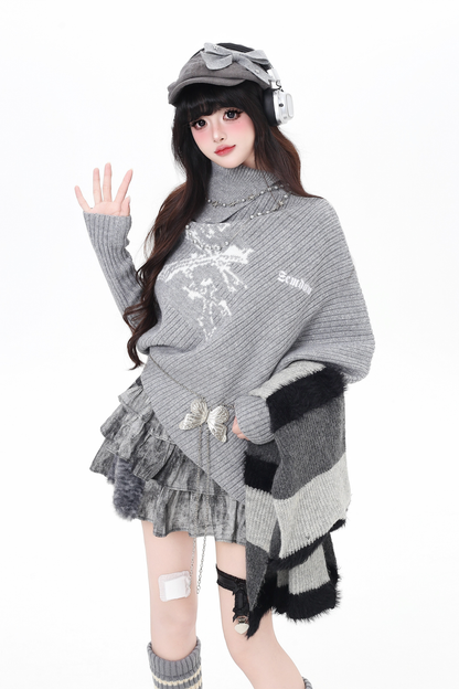 タートルネックルーズニット