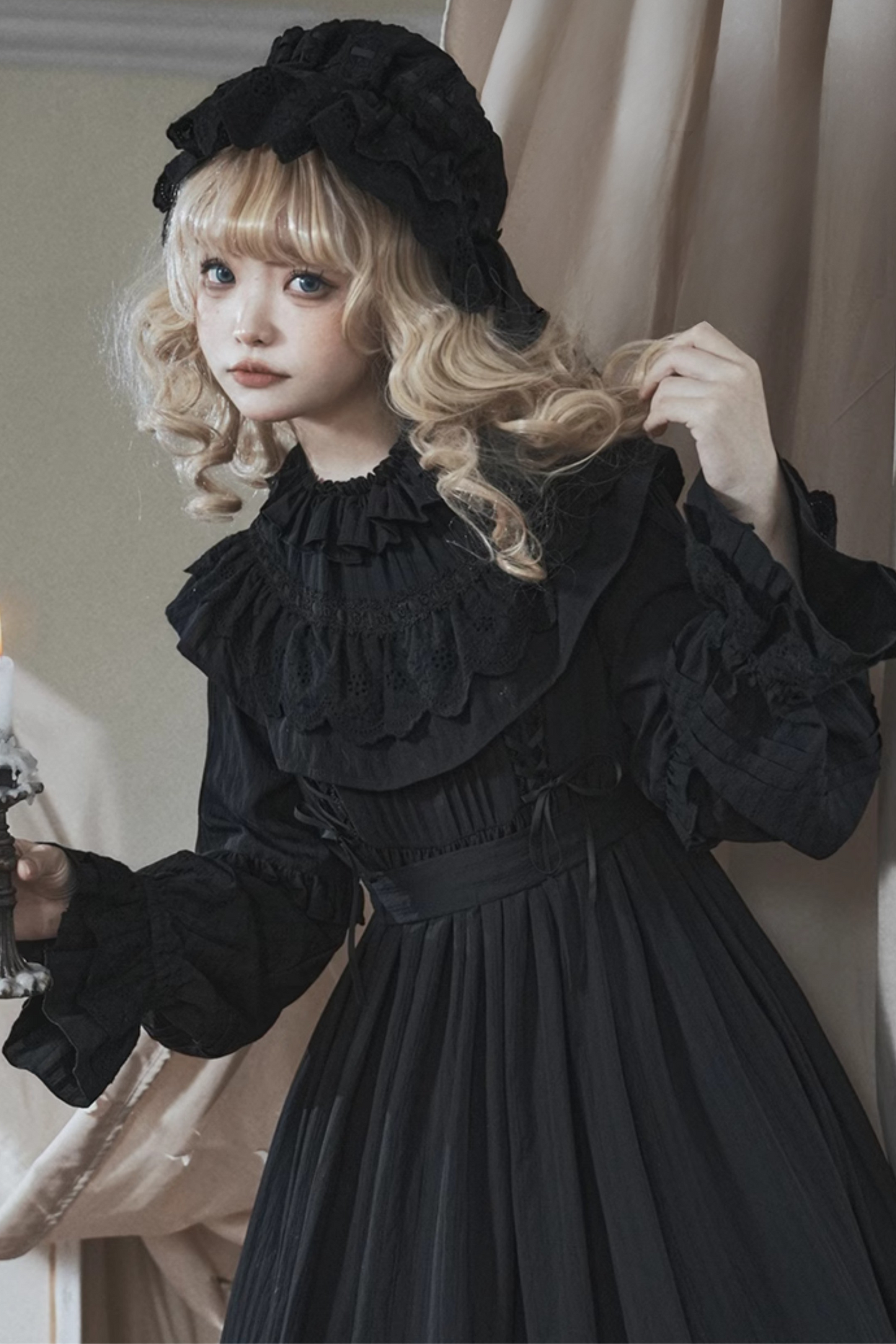 Classic Dark Gothic Style Doll Dress + Baby Hat