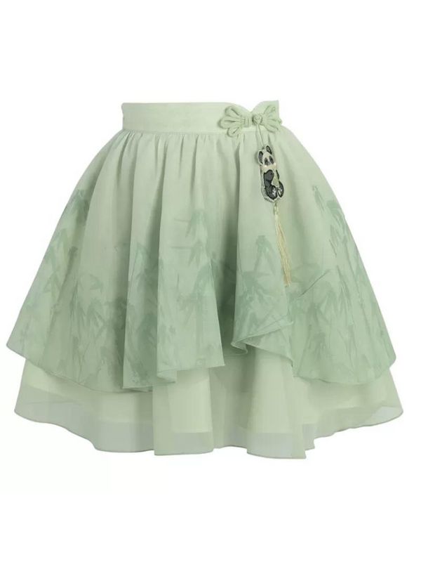 カンフーパンダミントパフスリーブチャイナシフォンシャツスカートセット＋ドレス