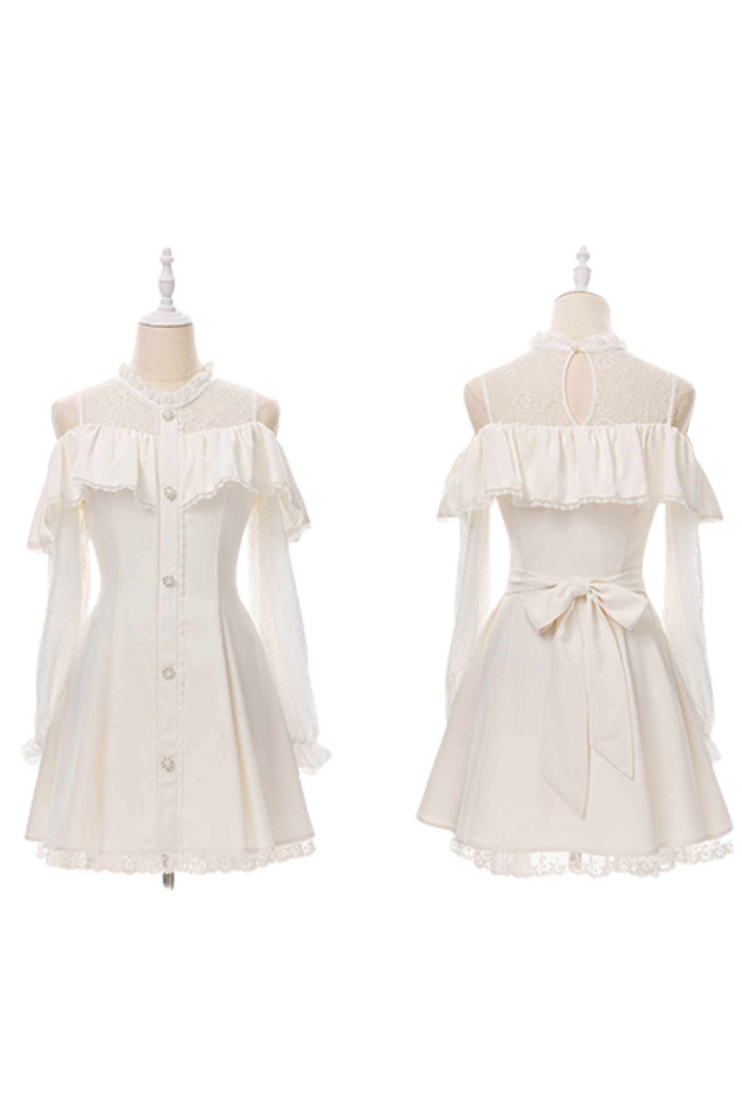 [Reservation product] Race frills off -shoulder dress