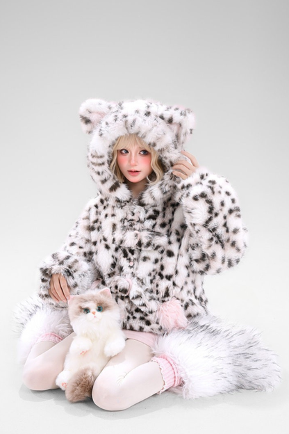 レオパードフード付きファーコート