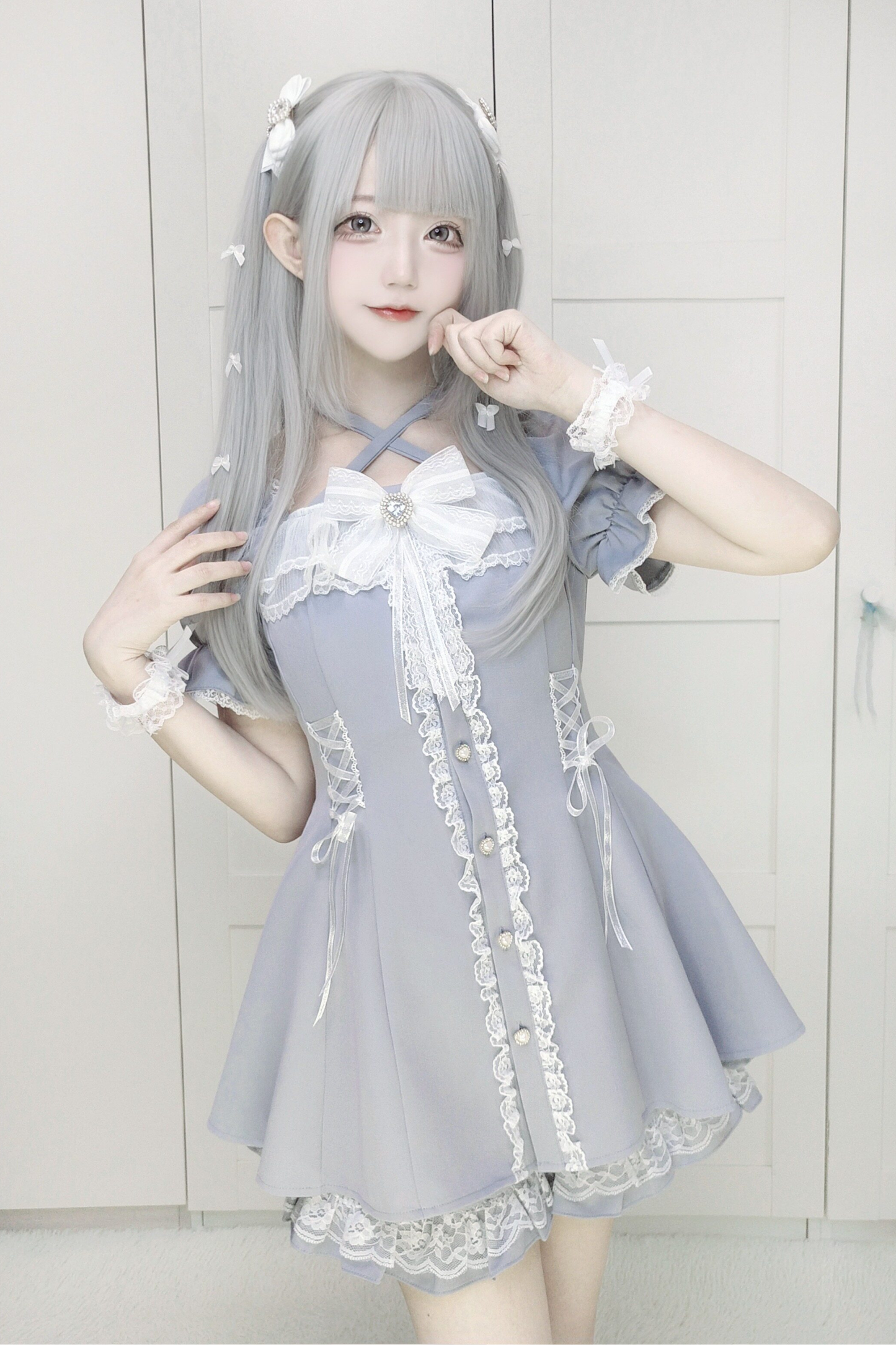 스퀘어넥 래글런 원피스 + 반바지