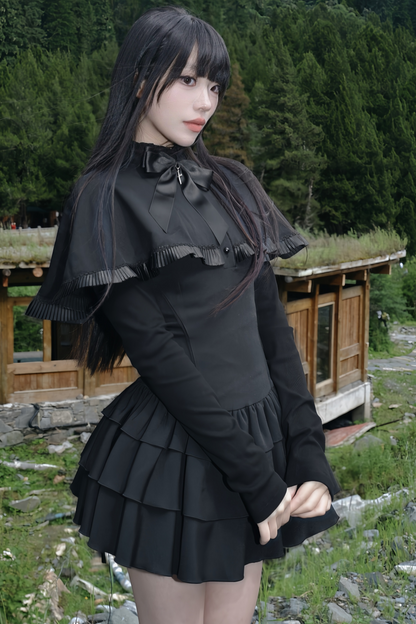 Ruffled Cape Design Low Rise Lace Dress