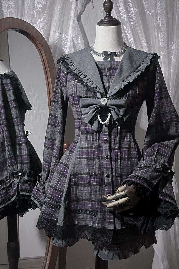 【12月24日予約締切】ゴシックセーラーカラーレースリボンチェックドレスセットアップ