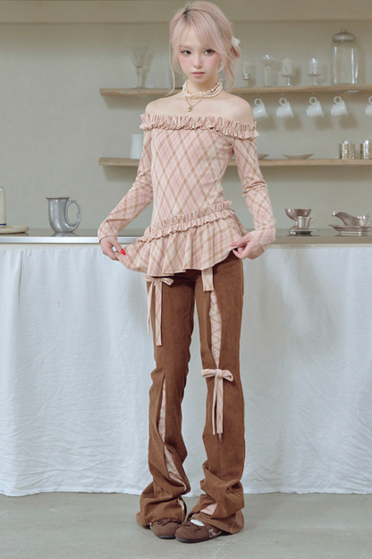 コーデュロイリボンフレアパンツ